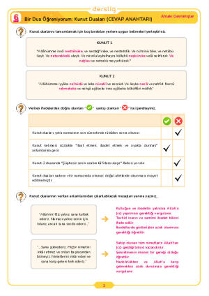 6.Sınıf 3.Tema 6.Konu (Bir Dua Öğreniyorum: Kunut Duaları) Çalışma Kağıdı Cevap Anahtarı