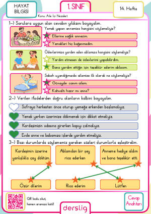 1. sınıf 14. hafta cevap anahtarı