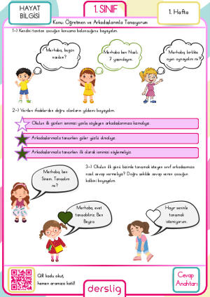 1. sınıf 1. hafta ödevi cevap anahtarı