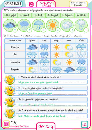 2. Sınıf Hava Olayları ve Mevsimler Cevap Anahtarı