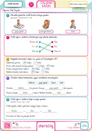 3. Sınıf Trafik Kurallarına Uymanın Önemi Cevap Anahtarı