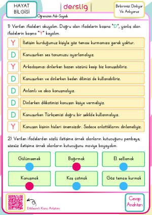 Birbirimizi Dinliyor Ve Anlıyoruz Cevap Anahtarı