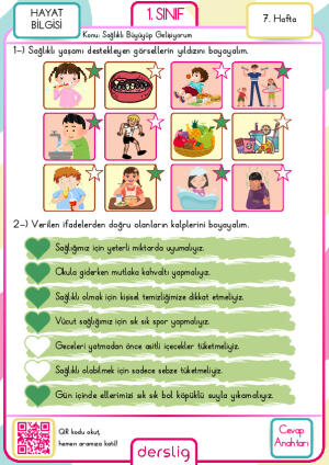 1. sınıf 7. hafta Cevap Anahtarı