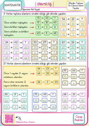 2. Sınıf Zihinden Toplama Ve Çıkarma İşlemi Yapalım Cevap Anahtarı