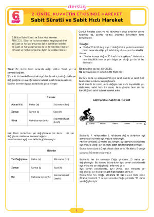 6.Sınıf 2.Tema 5.Konu (Sabit Süratli ve Sabit Hızlı Hareket) Çalışma Kağıdı Cevap Anahtarı