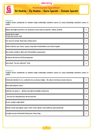 6.Sınıf 2.Tema 2.Konu (İki Nokta - Üç Nokta - Soru İşareti - Ünlem İş) Çalışma Kağıdı Cevap Anahtarı