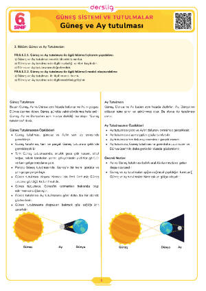 6.Sınıf 1.Tema 4.Konu (Güneş ve Ay Tutulması) Çalışma Kağıdı Cevap Anahtarı