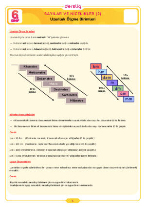 6.Sınıf 3.Tema 5.Konu (Uzunluk Ölçme Birimleri) Çalışma Kağıdı Cevap Anahtarı