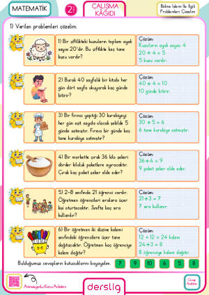 2. Sınıf Bölme İşlemi İle İlgili Problemleri Çözelim Cevap Anahtarı