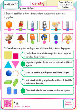 Geometrik Cisim ve Şekillerin Biçimsel Özellikleri  Cevap Anahtarı