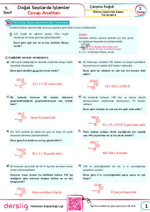 Bölme İşleminde Kalanı Yorumlama Cevap Anahtarı