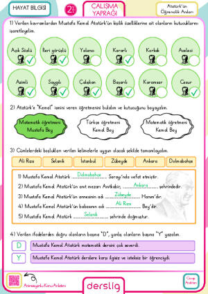 2. Sınıf Atatürk'ün Öğrencilik Anıları Cevap Anahtarı