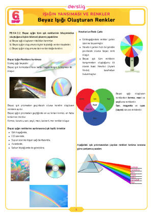 6.Sınıf 4.Tema 5.Konu (Beyaz Işığı Oluşturan Renkler) Çalışma Kağıdı Cevap Anahtarı