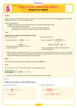 6.Sınıf 2.Tema 6.Konu (Ortanca ve Açıklık) Çalışma Kağıdı Cevap Anahtarı