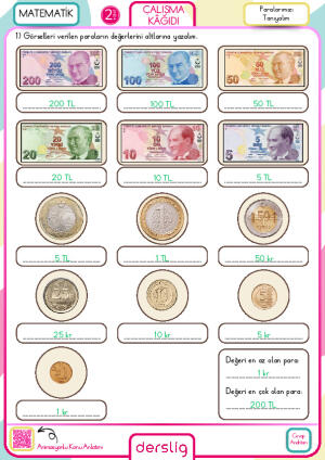 2. Sınıf Paralarımızı Tanıyalım Cevap Anahtarı