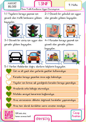 1. sınıf 9. hafta Cevap Anahtarı