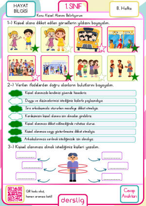 1. sınıf 8. hafta Cevap Anahtarı