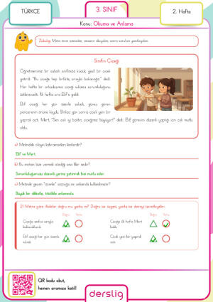 3. Sınıf 2. Hafta Ödevi Cevap Anahtarı