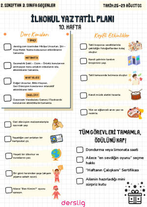Yaz Tatil Planı 10. Hafta 2den 3e geçenler