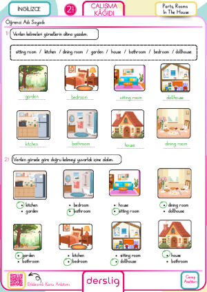 2. Sınıf Parts, Rooms in the House çalışma kağıdı cevap anahtarı