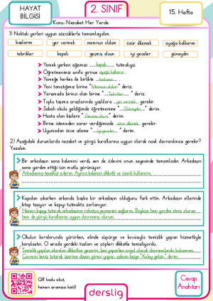 2. Sınıf 15. Hafta Cevap Anahtarı