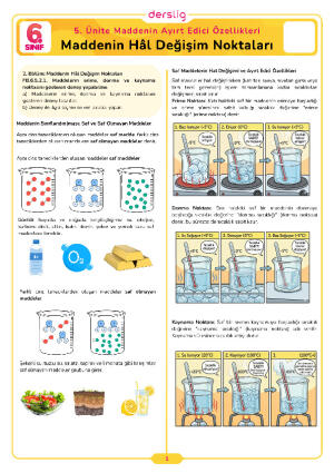 6.Sınıf 5.Tema 2.Konu (Maddenin Hâl Değişim Noktaları) Çalışma Kağıdı Cevap Anahtarı