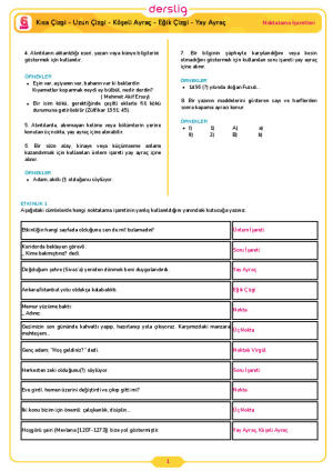 6.Sınıf 1.Tema 6.Konu (Kısa Çizgi - Uzun Çizgi - Köşeli Ayraç - Eğik ) Çalışma Kağıdı Cevap Anahtarı
