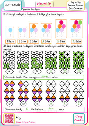 2. sınıf Sayı ve Sayı Temsiline Dönüşen Şekil Örüntüleri Cevap Anahtarı