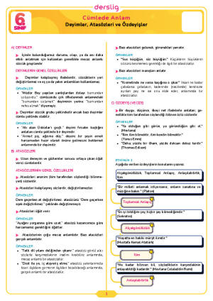 6.Sınıf 1.Tema 1.Konu (Deyimler, Atasözleri ve Özdeyişler) Çalışma Kağıdı Cevap Anahtarı