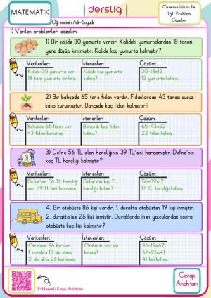 2. Sınıf Çıkarma İşlemi İle İlgili Problem Çözelim Cevap Anahtarı