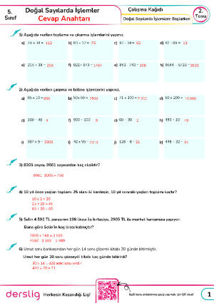 5. Sınıf 2. Tema 6. Konu Özeti(Doğal Sayılarda İşlemlere Başlarken) Cevap Anahtarı