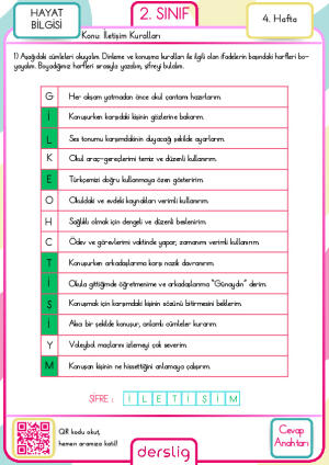 2. Sınıf 4. Hafta Cevap Anahtarı