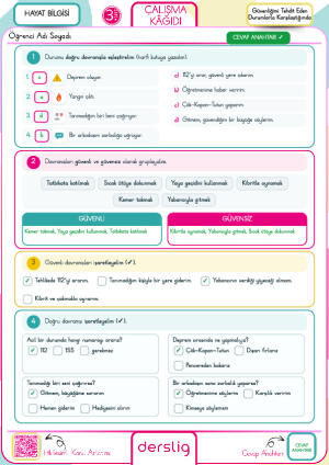 3. sınıf Güvenliğimi Tehdit Eden Durumlarla Karşılaştığımda Çalışma Kağıdı-Cevap Anahtarı.pdf