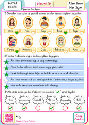 2. sınıf Ailem Benim Her Şeyim Cevap Anahtarı