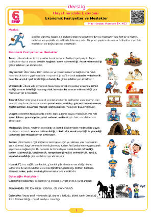 6.Sınıf 6.Tema Ekonomik Faaliyetler ve Meslekler Cevap Anahtarı