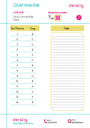 2. sınıf Toplama ve Çıkarma İşlemi İle İlgili Problemler Yaprak Test