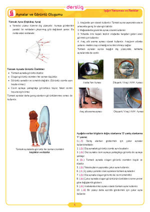 6.Sınıf 4.Tema 3.Konu (Aynalar ve Görüntü Oluşumu) Çalışma Kağıdı Cevap Anahtarı