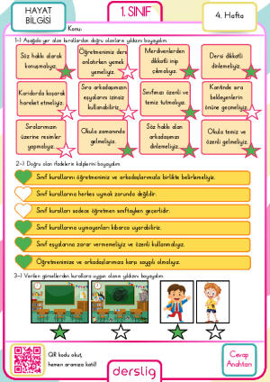1. sınıf 4. hafta ödevi cevap anahtarı