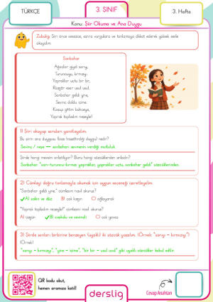 3. Sınıf 3. Hafta Ödevi Cevap Anahtarı