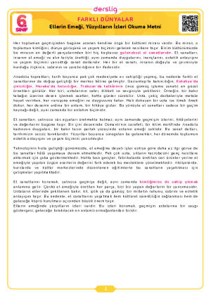 6. Sınıf 3.Tema Ellerin Emeği, Yüzyılların İzleri Okuma Metni