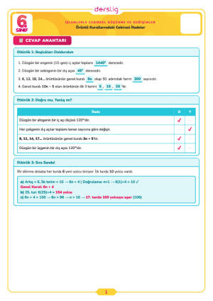 Örüntü Kurallarındaki Cebirsel İfadeler Cevap Anahtarı