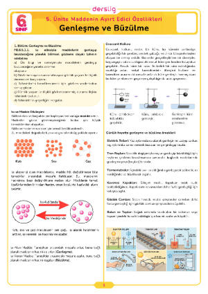 6.Sınıf 5.Tema 1.Konu (Genleşme ve Büzülme) Çalışma Kağıdı Cevap Anahtarı