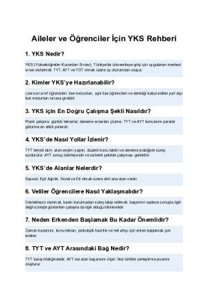 YKS Veli ve Öğrenci Rehberi