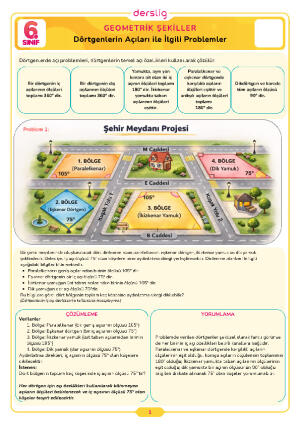 6.Sınıf 5.Tema 10.Konu (Dörtgenlerin Açıları ile ilgili Problemler) Çalışma Kağıdı Cevap Anahtarı