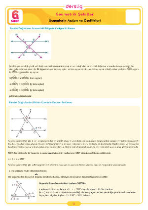 6.Sınıf 5.Tema 4.Konu (Üçgenlerin Açıları ve Özellikleri) Çalışma Kağıdı Cevap Anahtarı