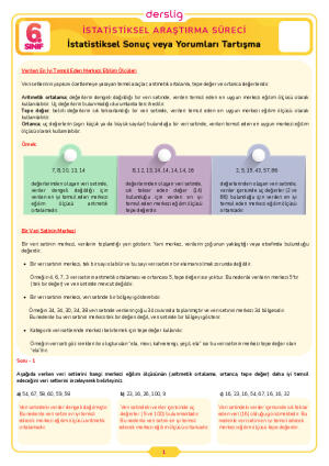 6.Sınıf 3.Tema 8.Konu (İstatistiksel Sonuç veya Yorumları Tartışma) Çalışma Kağıdı Cevap Anahtarı
