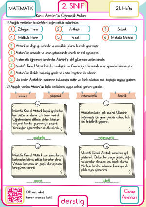 2. Sınıf 21. Hafta Cevap Anahtarı