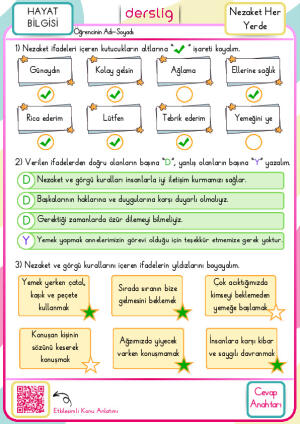 2. Sınıf Nezaket Her Yerde Cevap Anahtarı