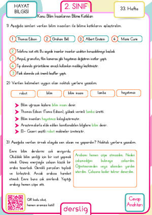 2. Sınıf 33. Hafta Cevap Anahtarı