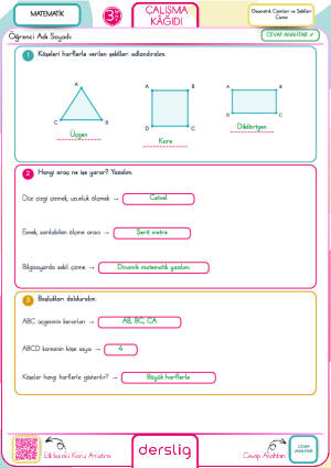 3. Sınıf Geometrik Cisimleri ve Şekilleri Çizme Cevap Anahtarı